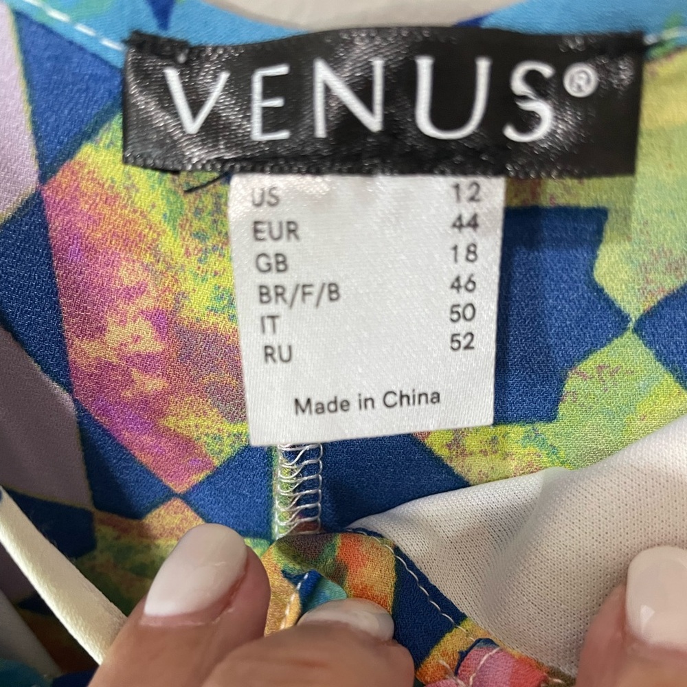 VENUS Asymmetrical Dress Spagetti Straps Geometric Print Party Y2K SZ 12 EUC - Picture 3 of 11